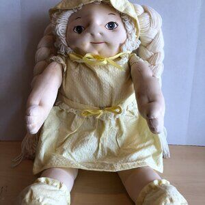 VINTAGE HANDMADE Soft Cloth Stuffed 27" Heavier Doll with Yarn Hair #F75